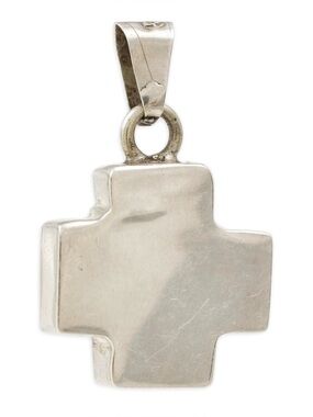 Vintage Taxco Sterling Silver Cross Necklace Pendant Hand-Forged Thick Square